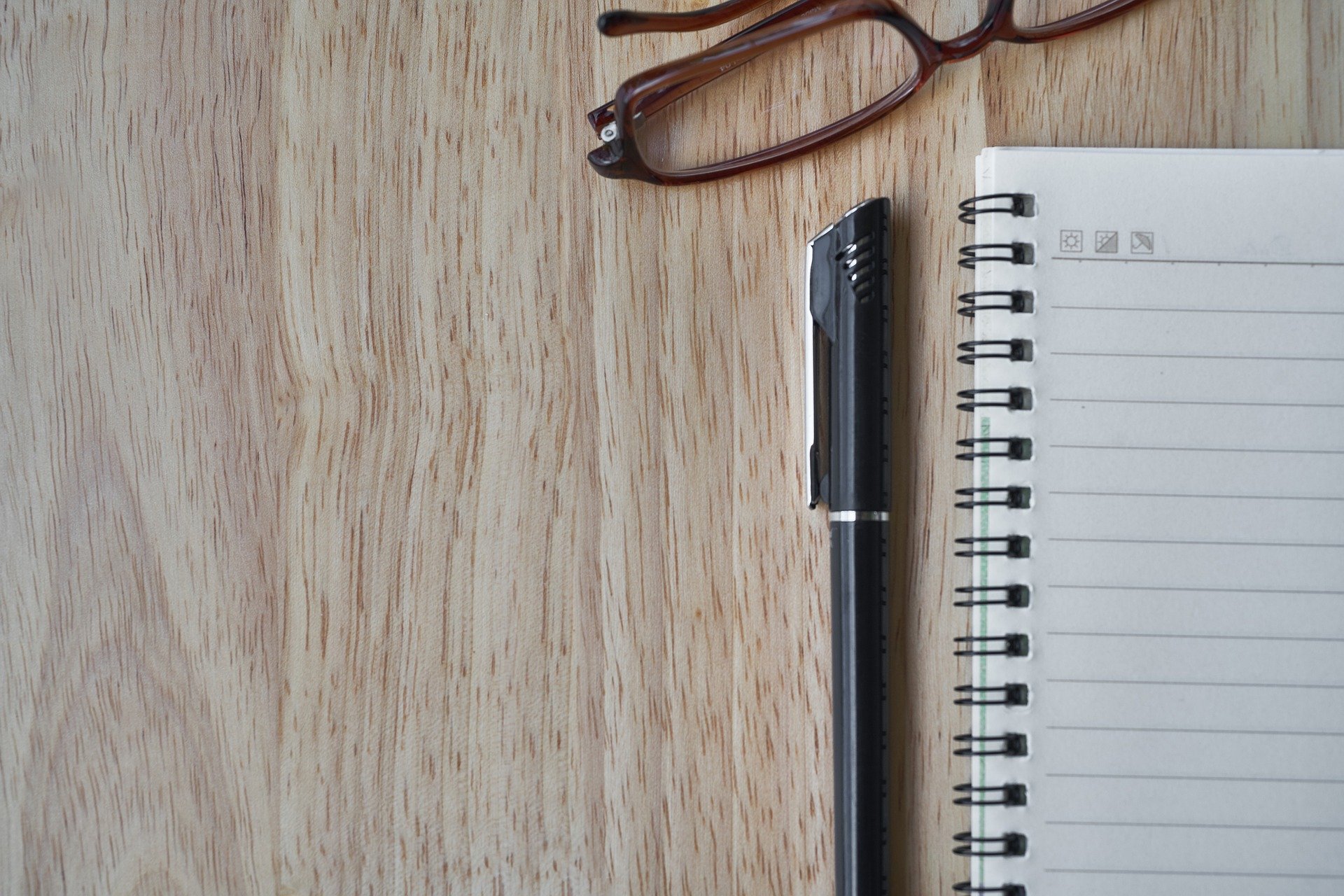 Notebook glasses and pen