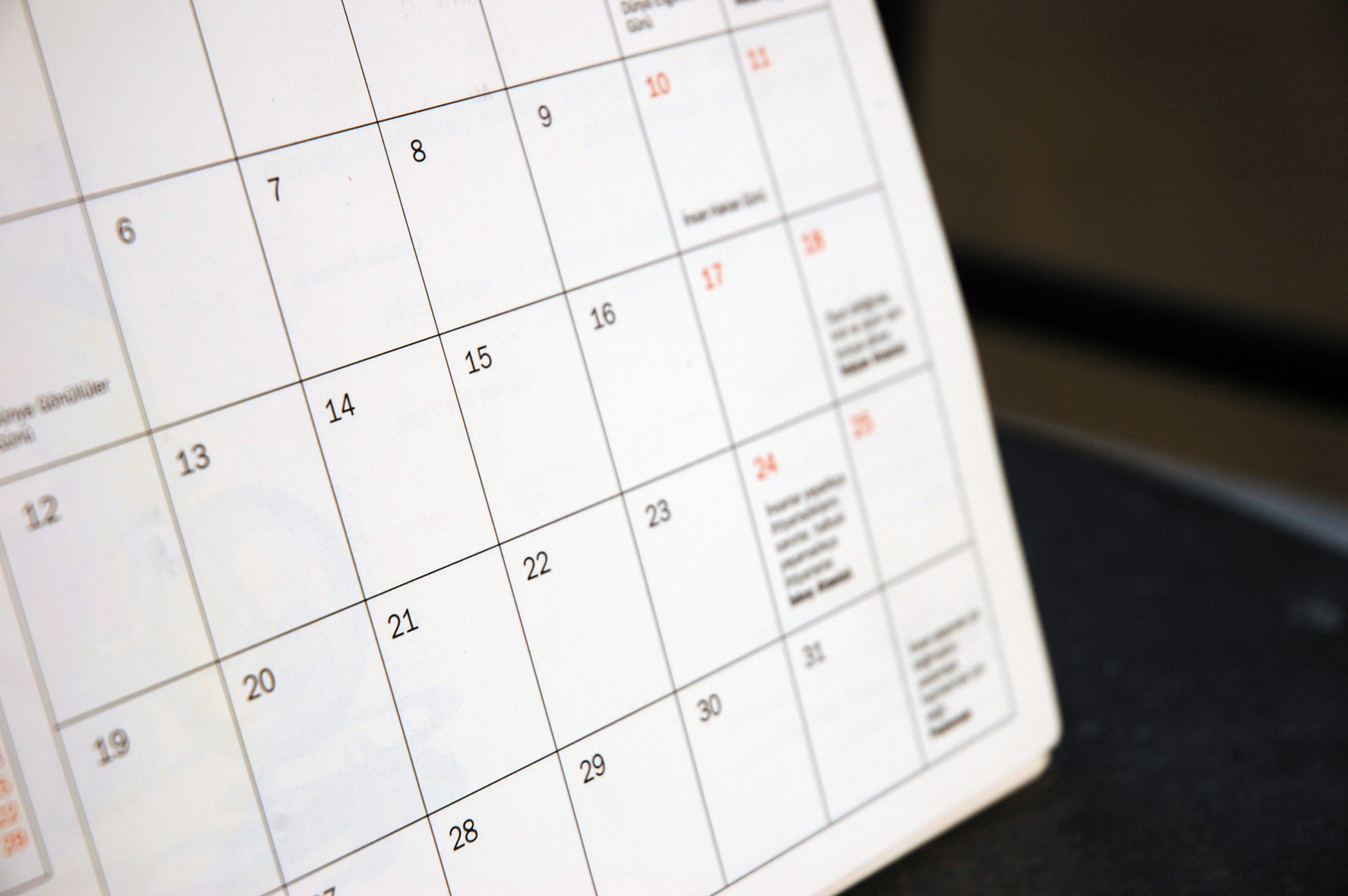 Picture of a calendar- VEDS Movement events postponed