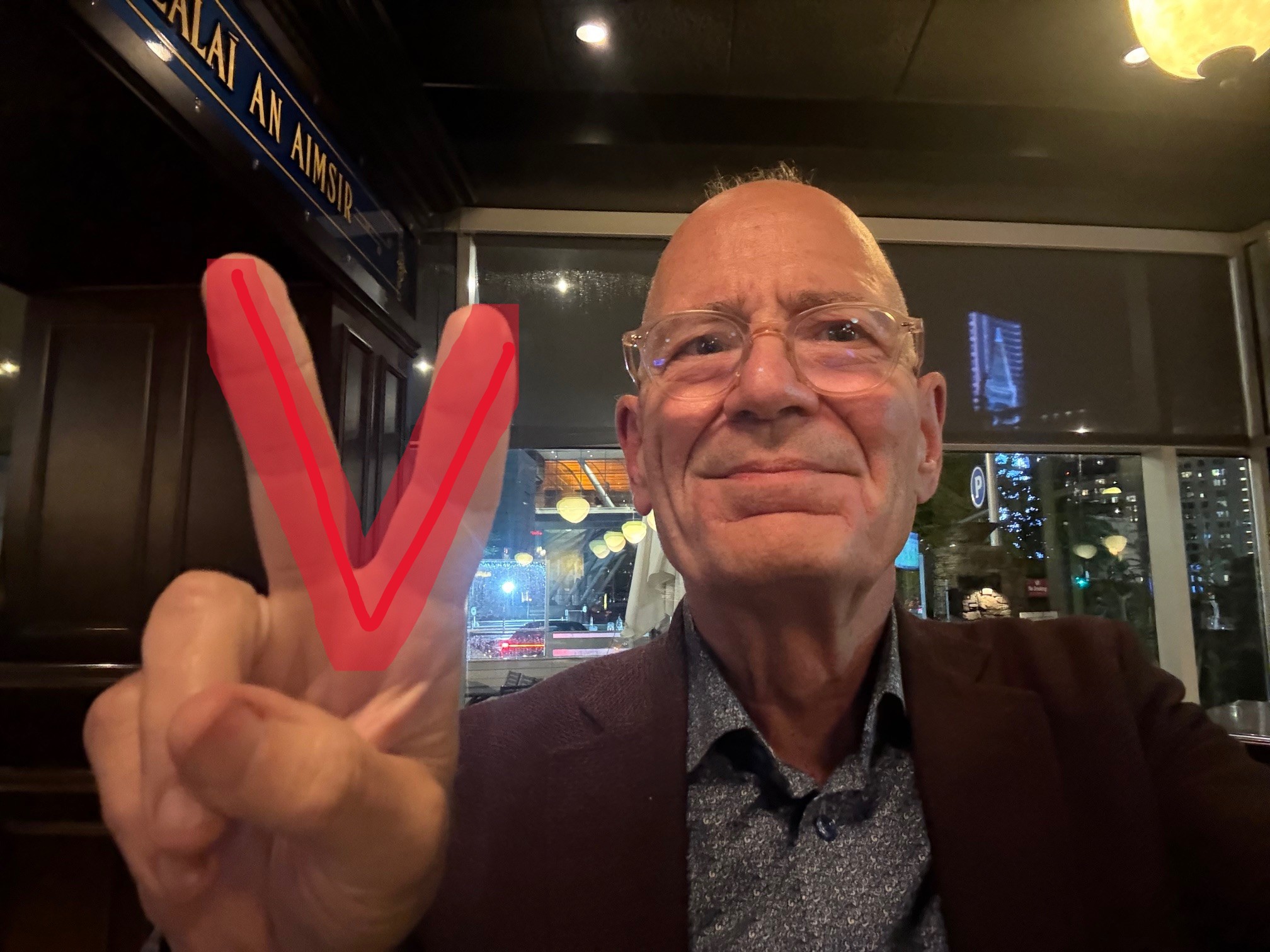 Dr. Hal Dietz making the V sign